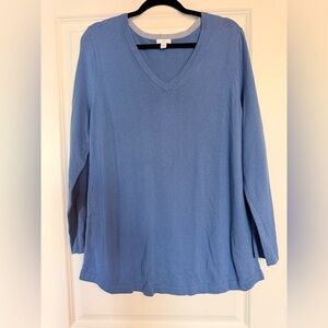 J. Jill Women's Blue Cotton Blend V-Neck Sweater size L